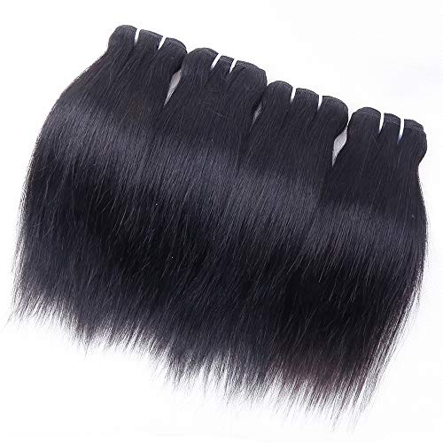 Brazilian Straight Hair Bundles with T Part Closure - 10 10 10 10+10 Inch, 4 Bundles Unprocessed Virgin Human Hair