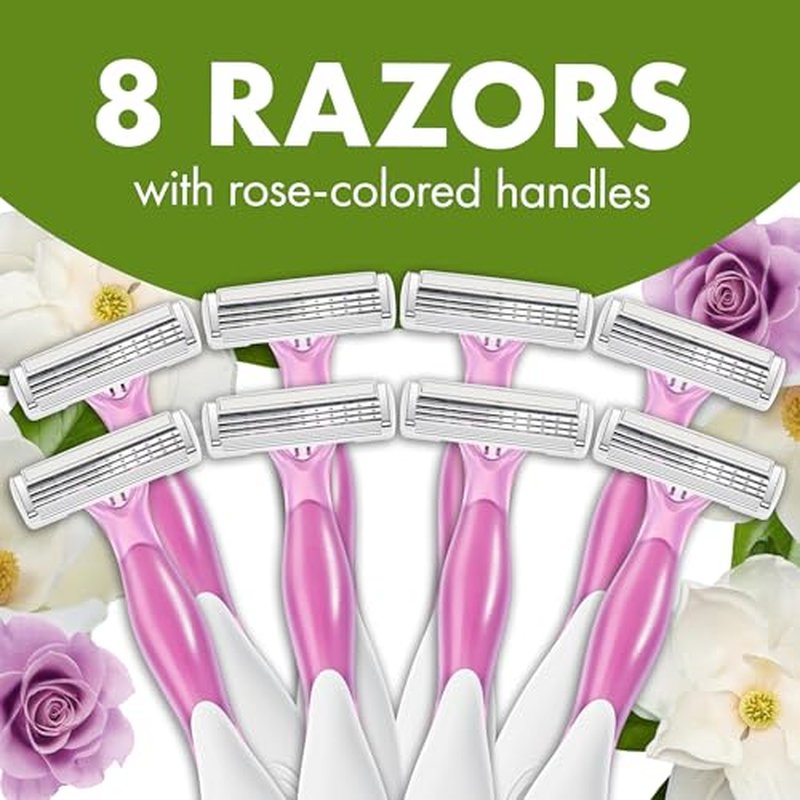 BIC Soleil 3 Escape Scented Women's Disposable Razors, 3 Blades, Comfortable Shave, Rose and Magnolia Scented Handle Shaving Razors for Women, 8 Count