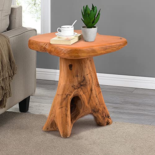 14-Inch Live Edge Wooden Side Table - Natural Recycled Cedar Plant Stand for Garden & Indoor Use