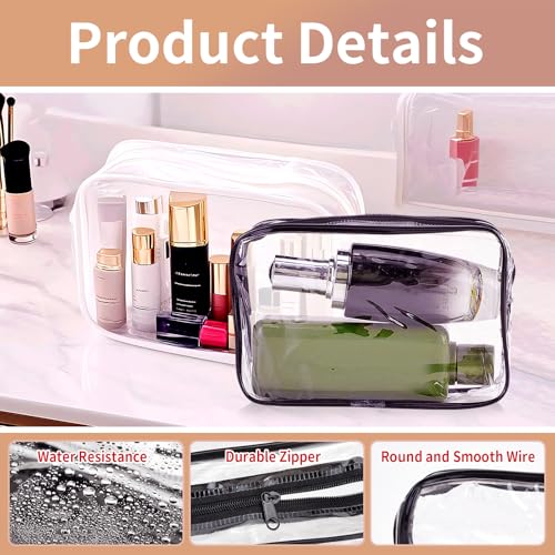 Black 24 Pcs Waterproof TSA Approved Clear Toiletry Bags for Travel
