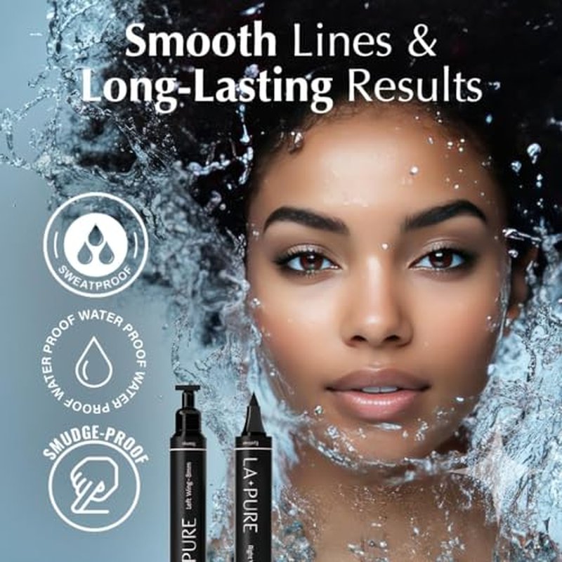 LA PURE Waterproof Liquid Eyeliner Stamp Winged Eyeliner Tool 2x Cat Eye - Winged & Fine Tipped Pen Eyeliner Stencil Smudge Proof Black Eye Liner Tiktok Trend Items Wing Stamp - Black 8mm