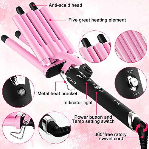5-Barrel Hair Curling Iron 16mm Crimper with Adjustable Temperature - Ionic Ceramic for Soft Long-Lasting Waves