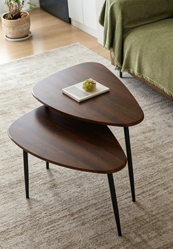 Nesting Coffee Table Set of 2 - Wooden Mid-Century Modern Living Room Tables