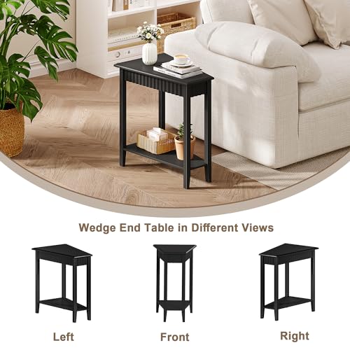 ChooChoo Fluted Wedge Recliner Side Table with 2-Tier Storage - Black, 1 Pack