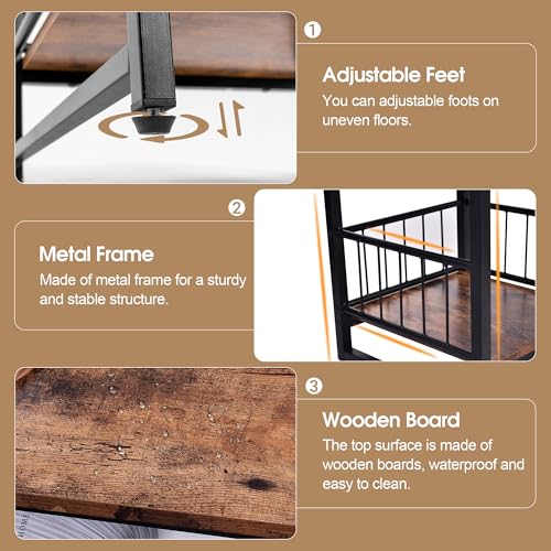 Rustic Brown Industrial End Table with Storage Shelf - 18x18 Inch Nightstand, Mini Fridge Stand, Bedside Table
