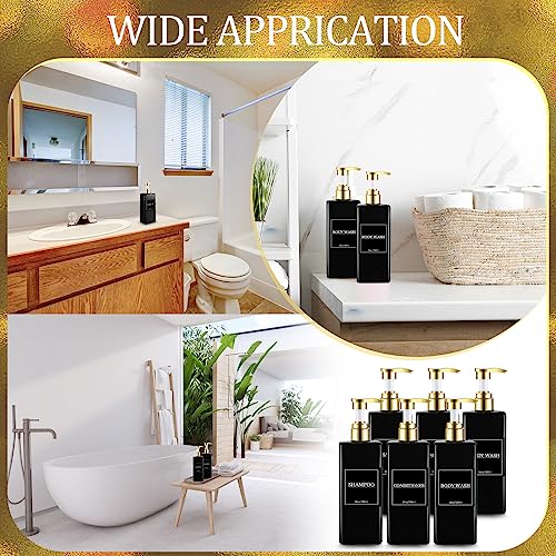 Gejoy 12 Pack Black Shampoo and Conditioner Dispenser Bottles, 17 Oz/ 500ml Refillable Empty Pump Bottles with Labels and Marker Pen, Plastic Square Pump Dispenser Bottle for Bathroom Body Wash Shower