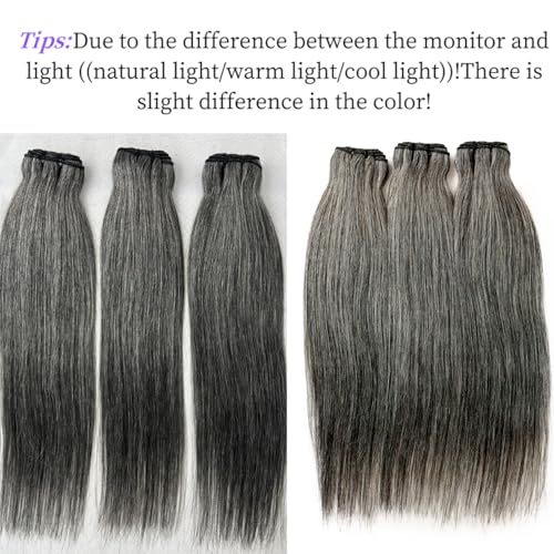 Grey Salt & Pepper Human Hair Bundles 10 Inch Straight Wavy Brazilian Extensions