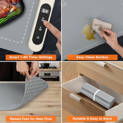 Extra Large Food Warming Mat 36x16 Inch Rapid Full Surface Heating Gray - Heat Resistant & Rollable Silicone Kitchen Warmer