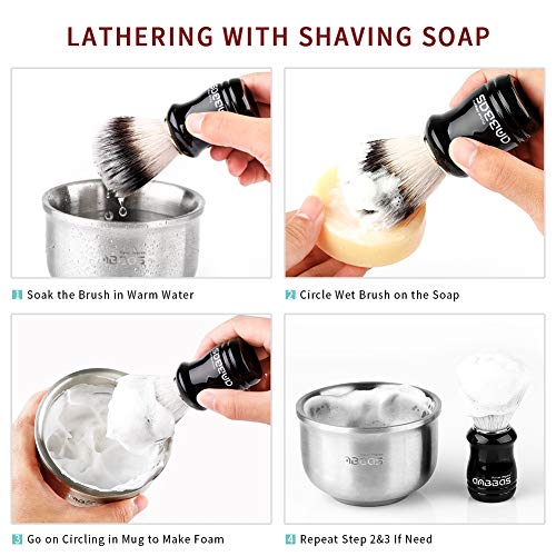 Men's 4-in-1 Shaving Brush Set with Stand & Soap Bowl - Silver Synthetic Bristles