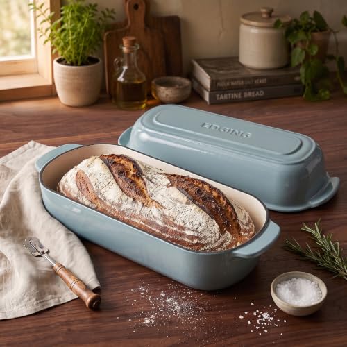 Enameled Cast Iron Bread Loaf Pan with Lid - 12.5x5.5 inch, 5qt, Seasalt