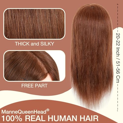 MannequeenHead Mannequin Head with 100% Human Hair - Brown, 20-22 Inch Styling Head