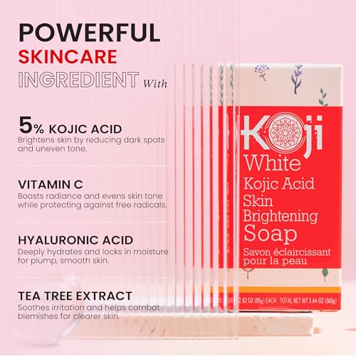 Koji White Kojic Acid Soap & Face Serum Bundle | Glycerin Soap Bar with Vitamin C, Tea Tree & Coconut Oil + 2% Kojic Dipalmitate Serum with 3% Tranexamic Acid, Niacinamide - Vegan, for Radiant Skin