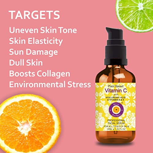 d?ve herbes Plant Based Vitamin C Face Serum with Hyaluronic Acid & Vitamin A & E for Personal Care 30ml (1 oz) + Pure Vitamin E Oil 30ml (1 oz)