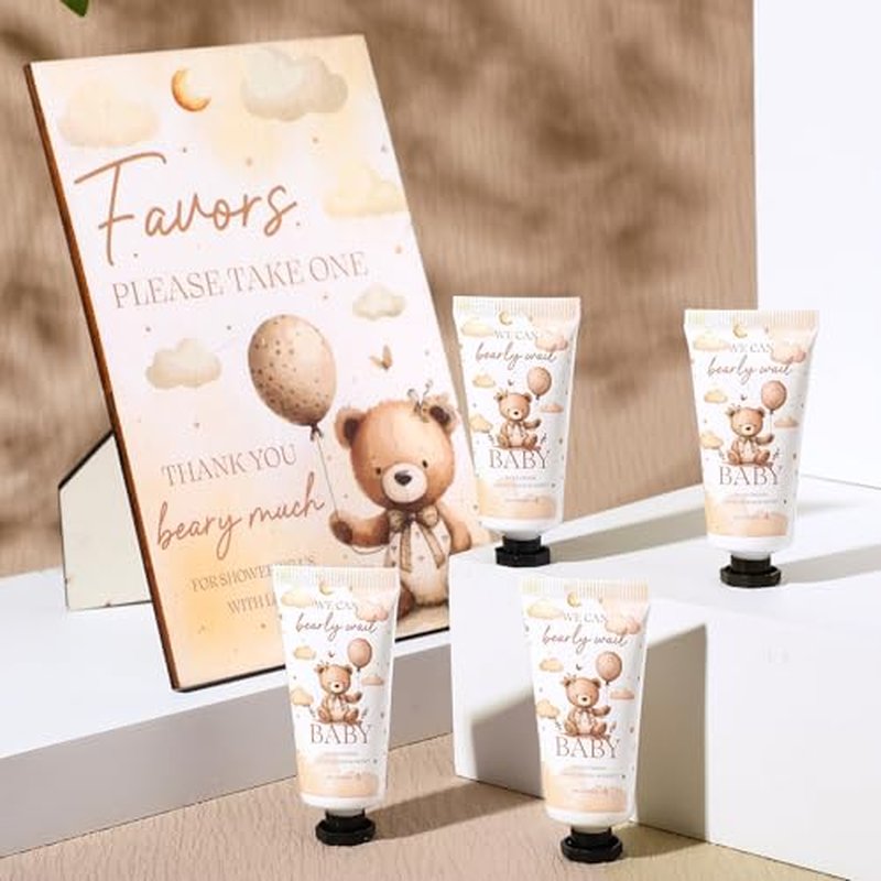 30 Pack We Can Bearly Wait Baby Shower Hand Cream Baby Shower Favors Games Prizes Party Favors with 1 Wooden Stand for Guests for Gender Reveal Souvenirs, Gift Bags Stuffers