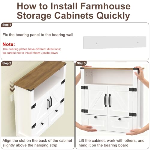 Farmhouse Bathroom Wall Cabinet with Mirror, Wall Mount Storage Shelf