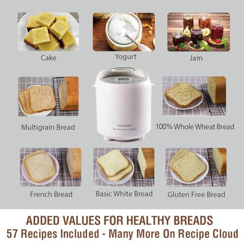 KITCHENARM 19-in-1 Bread Maker with 3 Loaf Sizes & Stainless Steel Lid, White