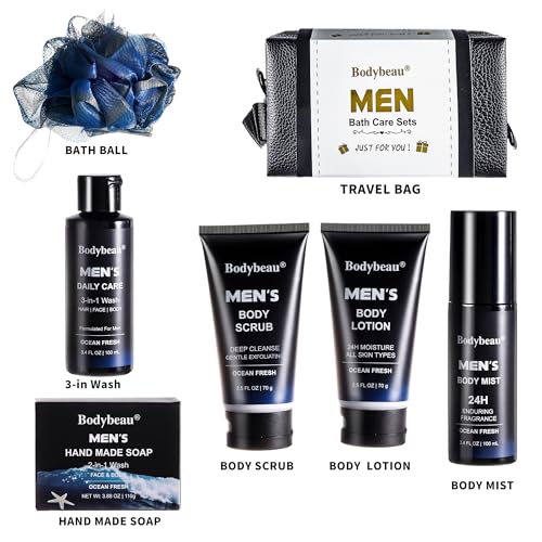Men's Spa Gift Set 7-Piece Ocean Fresh Personal Care Kit with Travel Bag - 0.29 Fl Oz