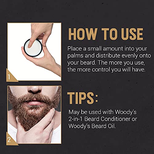 Woody's 2-in-1 Beard Balm for Men ? Beard Softener for Men and Style Wax, Conditioner & Moisturizer Natural Beeswax, 2 oz