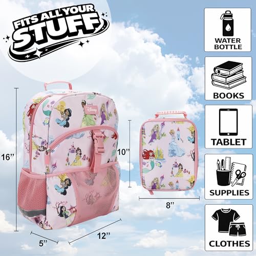 Princess Pink AOP Character 16-Inch Backpack & Lunch Box Set with Stainless Steel Water Bottle