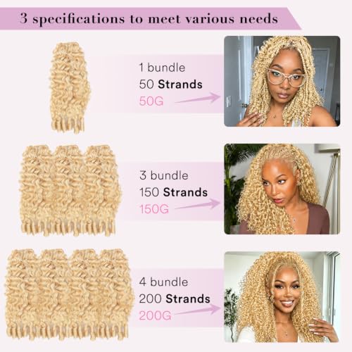 613 Blonde Human Crochet Hair 16 Inch 50 Strands - Burmese Curly, Reusable, Dyeable, Knotless