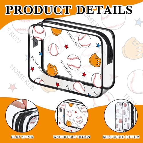 Baseball Themed Clear Makeup Bags Bulk 24 Pack Waterproof Cosmetic Pouches with Zipper - Sports Gift Set