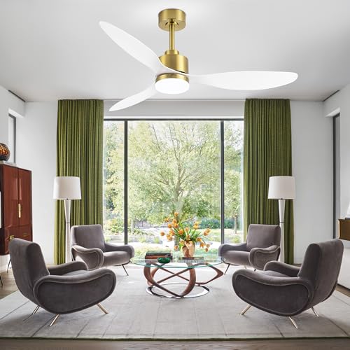 Breezary 52-Inch Gold & White Ceiling Fan with Lights and Remote, Reversible Blades, Quiet DC Motor for Large Rooms