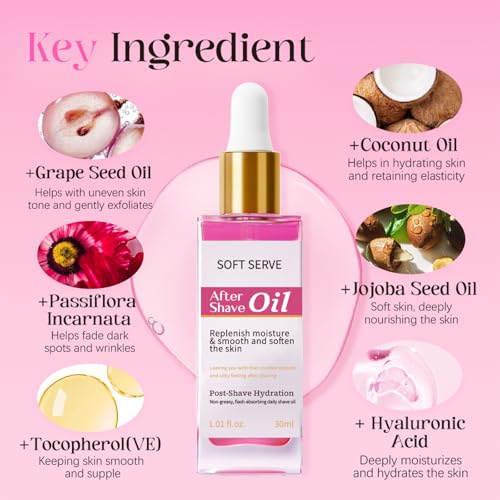 Strawberry Vanilla After Shave Oil, Soothing and Moisturizing, Prevents Ingrown Hair and Razor Burn, Natural Extracts, Fast Absorption, Irritation-Free Skin for Daily Use