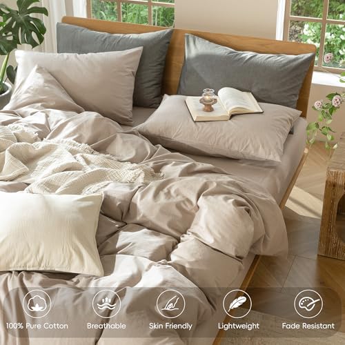 Oversized King Duvet Cover Set - Washed Cotton Linen Look in Heathered Taupe, 120x98