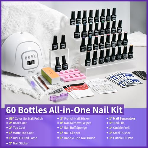 JODSONE Gel Nail Polish Kit with UV Light Set-08, 55 Colors & Top Coats