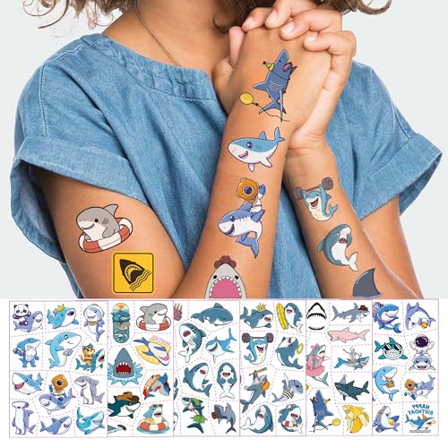 Cute Shark Temporary Tattoo for Party Supplies, 70+ PCS Pre- Cut Shark Tattoos Stickers for Birthday Parties, Shark Tattoos for Adults Party Favor, Waterproof Tattoos.