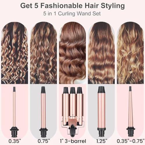 Emocci Pro Rose Gold 5-in-1 Curling Wand Set with Large Ceramic Barrels