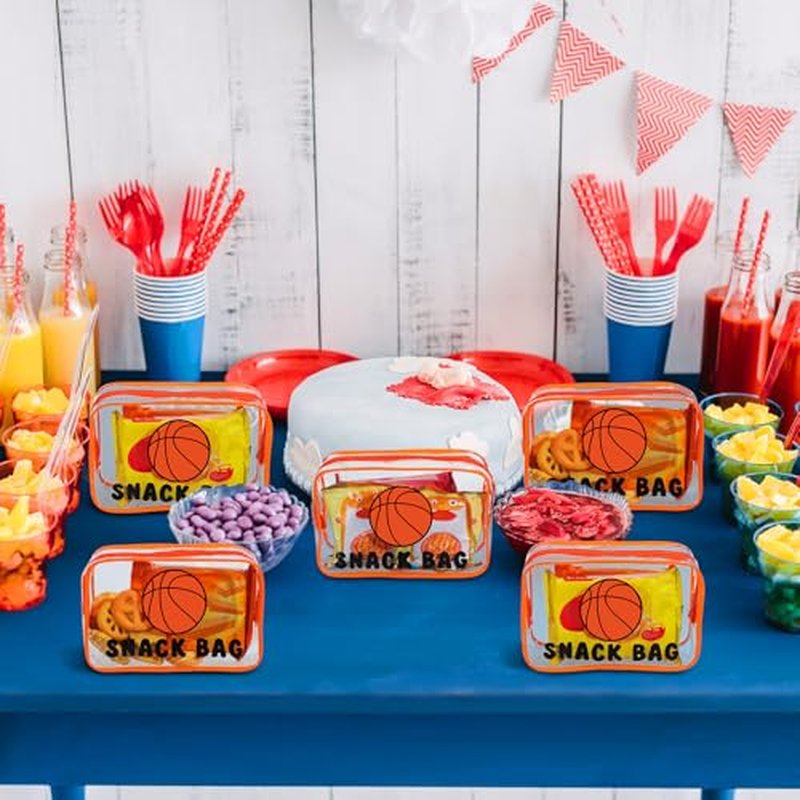 12 Pcs Basketball Snack Bags for Team Gifts Basketball Goodie Treat Candy Pouch Bags Clear PVC Waterproof with Zipper Party Favors for Team Ground Birthday Gifts Sport Supplies