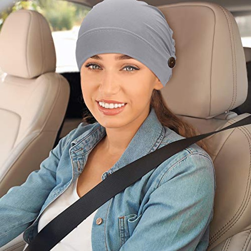 Geyoga 3 Pieces Bouffant Caps with Buttons Unisex Stretchy Headband Turban with Buttons for Women