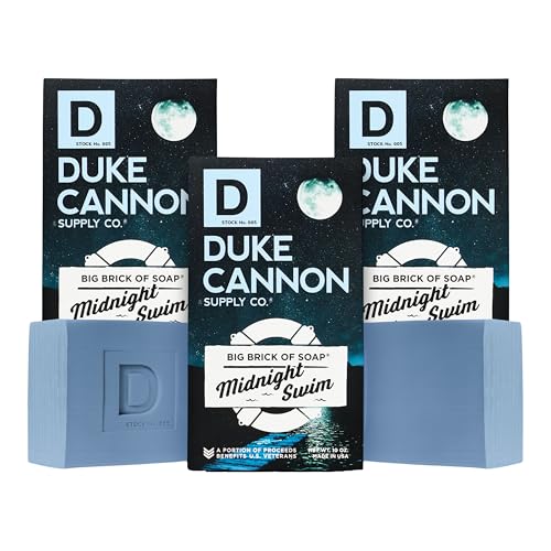 Duke Cannon Big Brick Soap Bar for Men Midnight Swim 10 oz 3 Pack - Long-Lasting Freshness