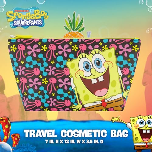 Concept One SpongeBob SquarePants Travel Makeup Bag, Trapezoid Cosmetic Organizer Pouch for Women, Multi