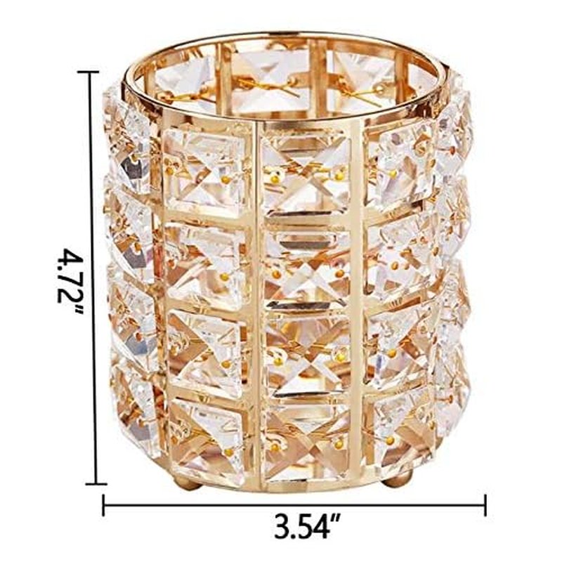 Crystal Makeup Brush Holder Organizer Eyebrow Comb Brushes Pen Pencil Cup Container Cosmetic Storage Organizer,Handcrafted Cosmetics Brushes Cup (Gold)