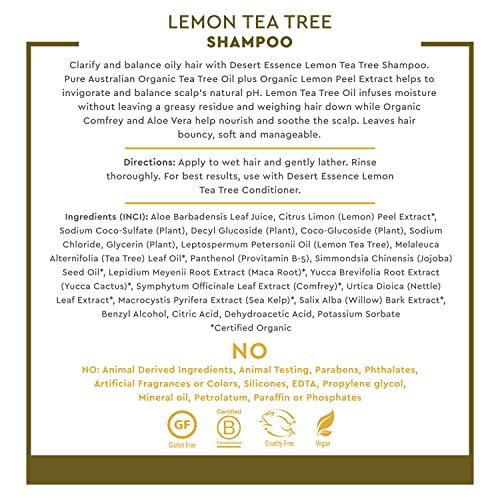 Desert Essence Lemon Tea Tree Shampoo 8 Fl Oz - Pack of 3 with Coconut & Lemon Variants