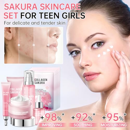 10-Piece Sakura Skin Care Set for Teens & Women Travel Kit Hydrating & Repairing