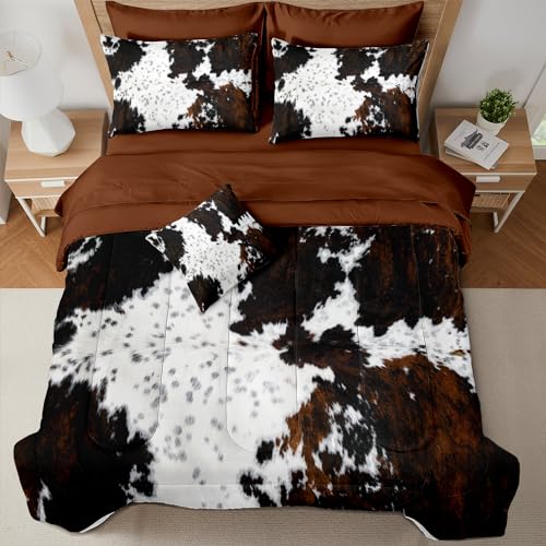 Brown Cowhide Comforter Set Queen - 8 Pieces Western Farmhouse Bedding