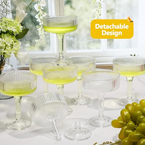 Disposable 7 oz Clear Ribbed Martini Glasses - 100 Pack