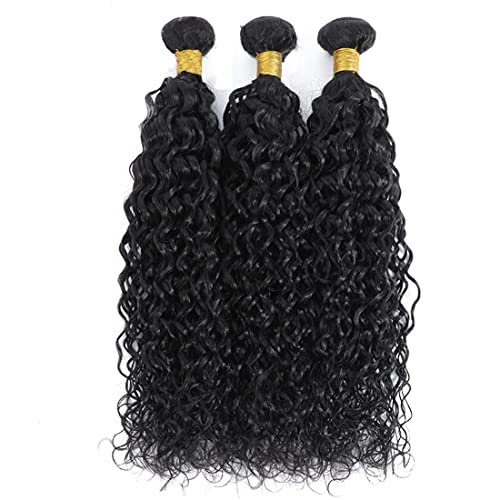 Kameinike 3pcs Natural Black Water Human Hair Bundles 8-14 Inch #1B