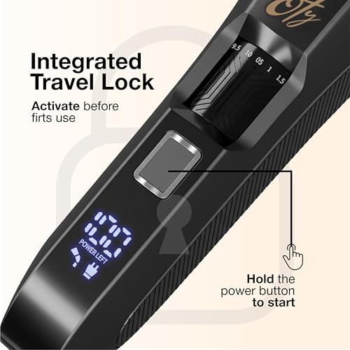 Oty Beard Trimmer for Men Adjustable - Waterproof Cordless Hair Clippers with 20-Length Dial, Stainless Steel Blades, LED Display & Travel Lock - Rechargeable Grooming Kit ? Ideal Gift for Men