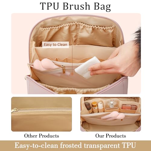 Large Beige Personalized Initial Makeup Bag for Bridesmaids - CLOUDWINGS