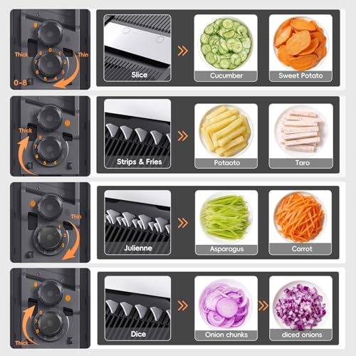 ONCE FOR ALL Safe Mandoline Slicer Pro 4th Gen Black with Large Container & Airtight Lid