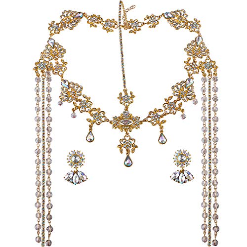 Gold Bridal Headband and Earrings Jewelry Set for Women - Crystal Wedding Hair Accessories - One Size