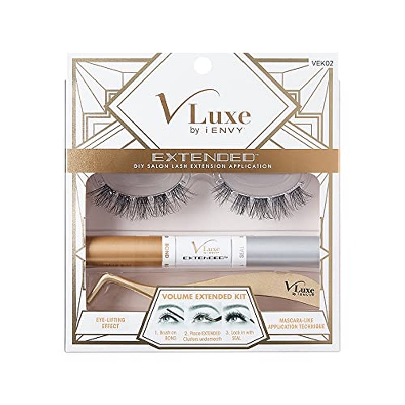 i?ENVY DIY Lash Extension Starter Kit with 10 Volume Extended Clusters, Applicator and Bond & Seal - Eye Lifting Effect, Feather Light Reusable Lash with Super Thin Microbands