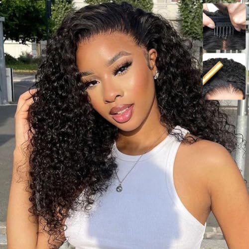 Black Water Wave Half Wig 18 Inch Human Hair 3-in-1 Glueless Headband Wig for Women