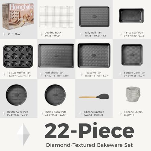 Dark Gray 22-Piece Nonstick Baking Pan Set with Diamond Texture - Oven Safe Bakeware