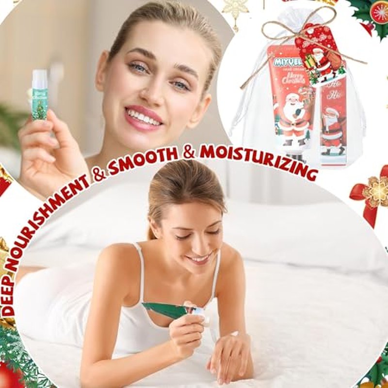 192 Pcs 48 Sets Christmas Hand Cream and Lip Balm Gift Bulk Set,Moisturizing Lip Balm Hand Lotion with Organza Bag Xmas Card, Holiday Birthday Party Favors Stocking Stuffers Gifts for Women Girls