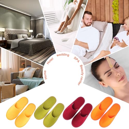 Geyoga 12-Pair House Slippers for Guests, Medium Size, Green, Yellow, Orange, Brown